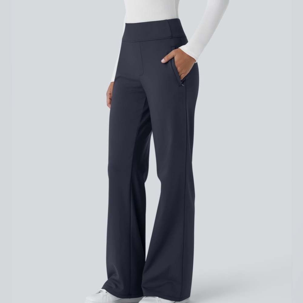 HALARA Flex DayStretch Midrise side zipper pocket Black Boot Cut Flare Pants - Picture 2 of 9